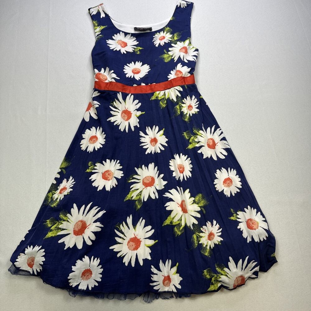 My Michelle Girls Daisy Dress Sz 14 Navy Blue White Red Ribbon Vintage Y2K #0259